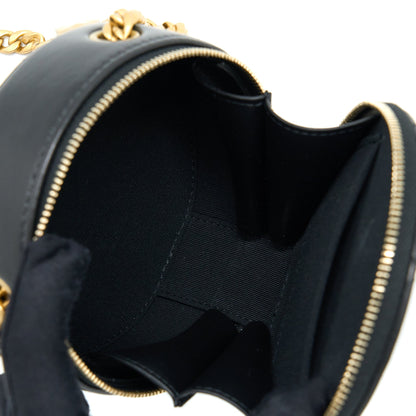 Chanel 22K Gold Pillar Round Clutch With Chain Lambskin Black Brushed GHW