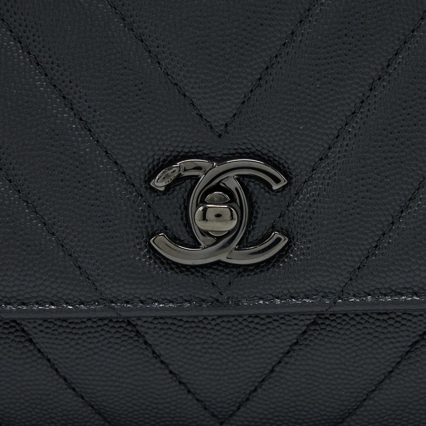 Chanel Small Coco Handle Chevron Caviar So Black with Black Hardware