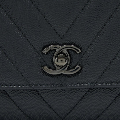 Chanel Small Coco Handle Chevron Caviar So Black with Black Hardware