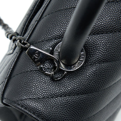 Chanel Small Coco Handle Chevron Caviar So Black with Black Hardware