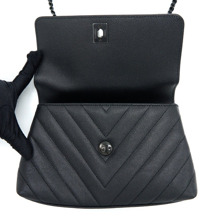 Chanel Small Coco Handle Chevron Caviar So Black with Black Hardware