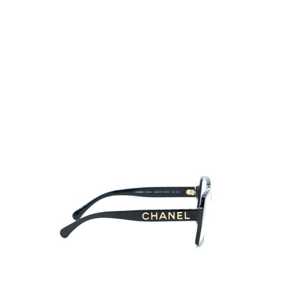 Chanel Square Glasses Frame With Letter Black Gold Tone