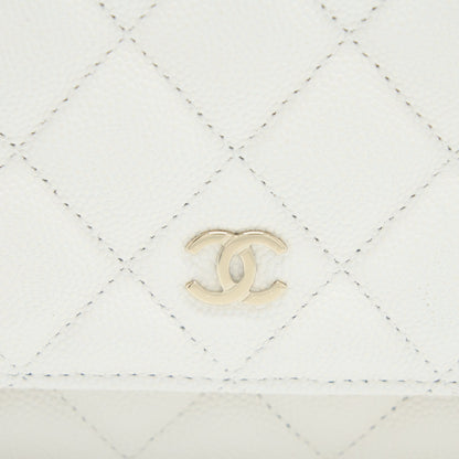 Chanel Classic Wallet On Chain Caviar White LGHW (Microchip)