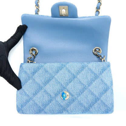 Chanel 22B Mini Rectangular Denim Light Blue LGHW (Microchip)