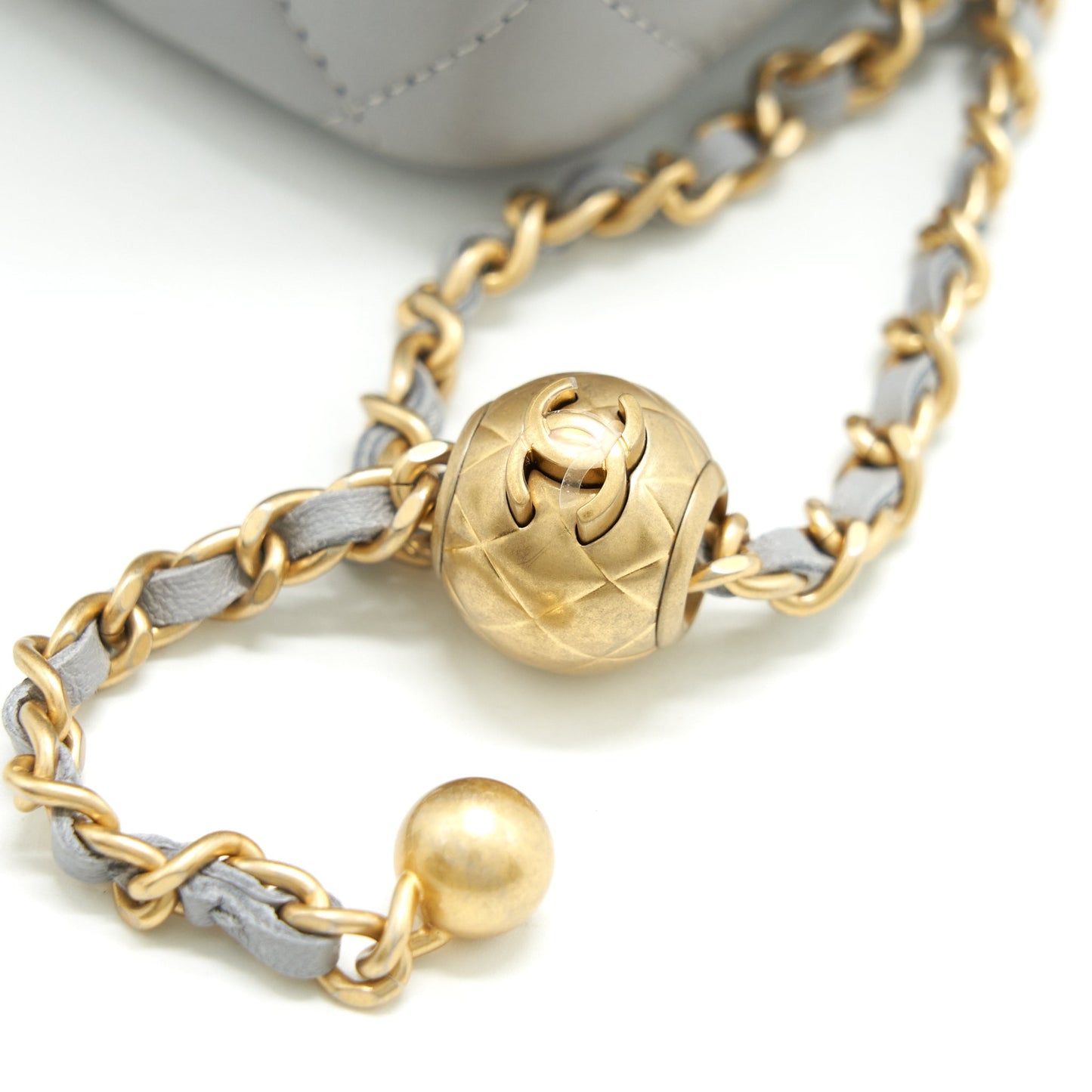 Chanel 21B Pearl Crush Long Vanity With Chain Lambskin Grey GHW
