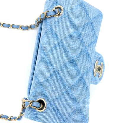 Chanel 22B Mini Rectangular Denim Light Blue LGHW (Microchip)