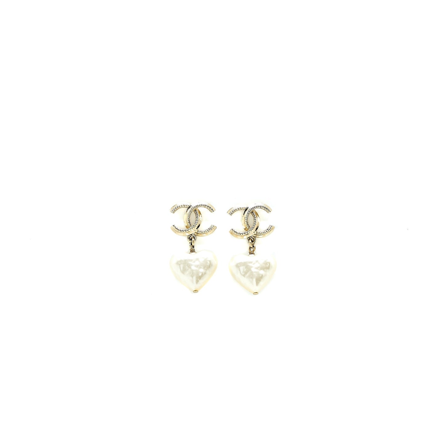 Chanel 22C CC Logo Heart Drop Earring Light Gold Tone