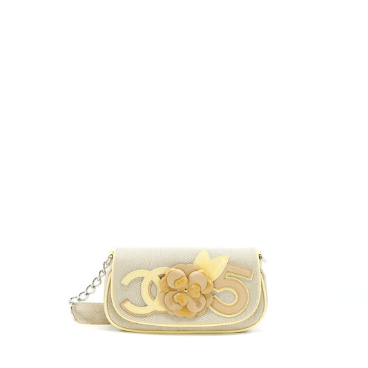 Chanel Beige Quilted Canvas No.5 Camellia Flap creamy Shoulder Bag