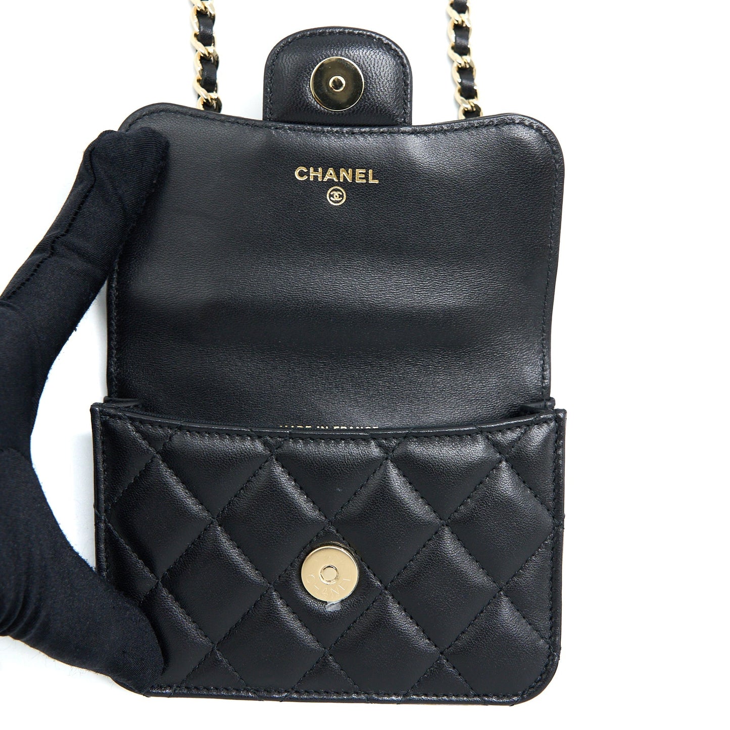 Chanel Mini Top Handle Flap Bag Lambskin Black LGHW
