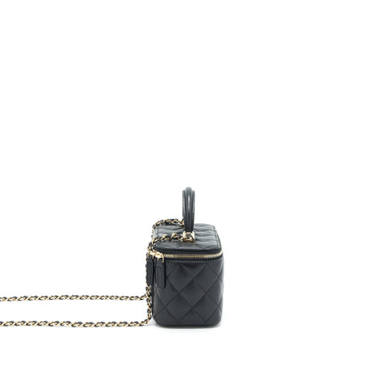 Chanel 22A Top Handle Long Vanity With Chain Lambskin Black LGHW
