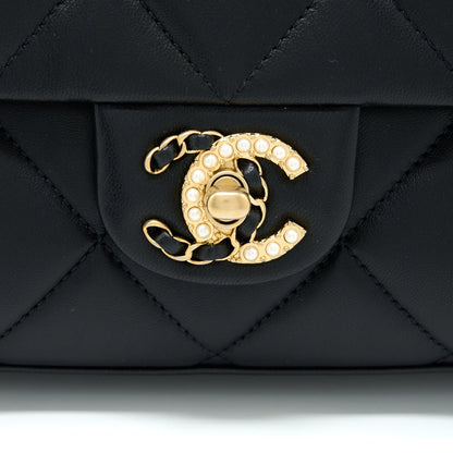 Chanel Quilted Detailed Logo Flap Bag Lambskin Black GHW (Microchip)