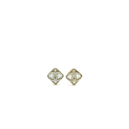 Chanel Square And CC Logo Large Model Earrings Light Gold Tone