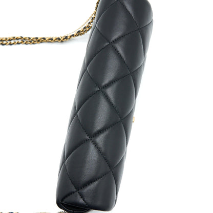 Chanel Quilted Detailed Logo Flap Bag Lambskin Black GHW (Microchip)
