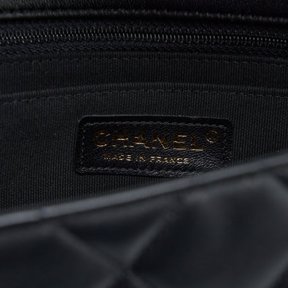 Chanel Quilted Detailed Logo Flap Bag Lambskin Black GHW (Microchip)