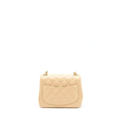Chanel 22C Mini Square Flap Bag Lambskin Beige LGHW (Microchip)