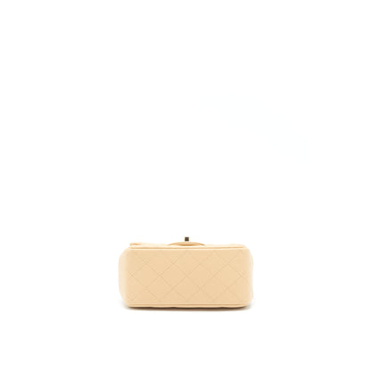 Chanel 22C Mini Square Flap Bag Lambskin Beige LGHW (Microchip)