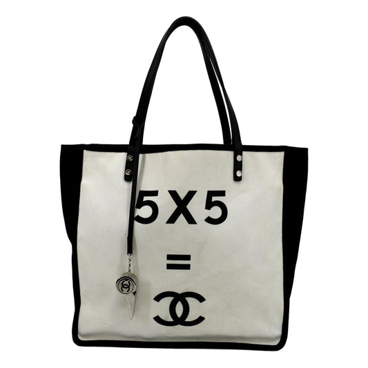 CHANEL 5 x 5 Canvas Tote Bag Ivory