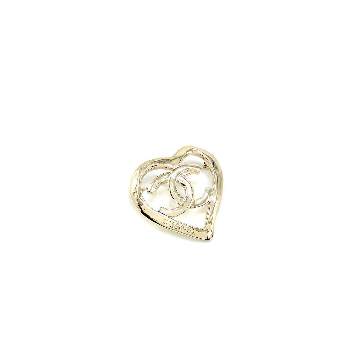 Chanel CC With Heart Brooch Light Gold Tone
