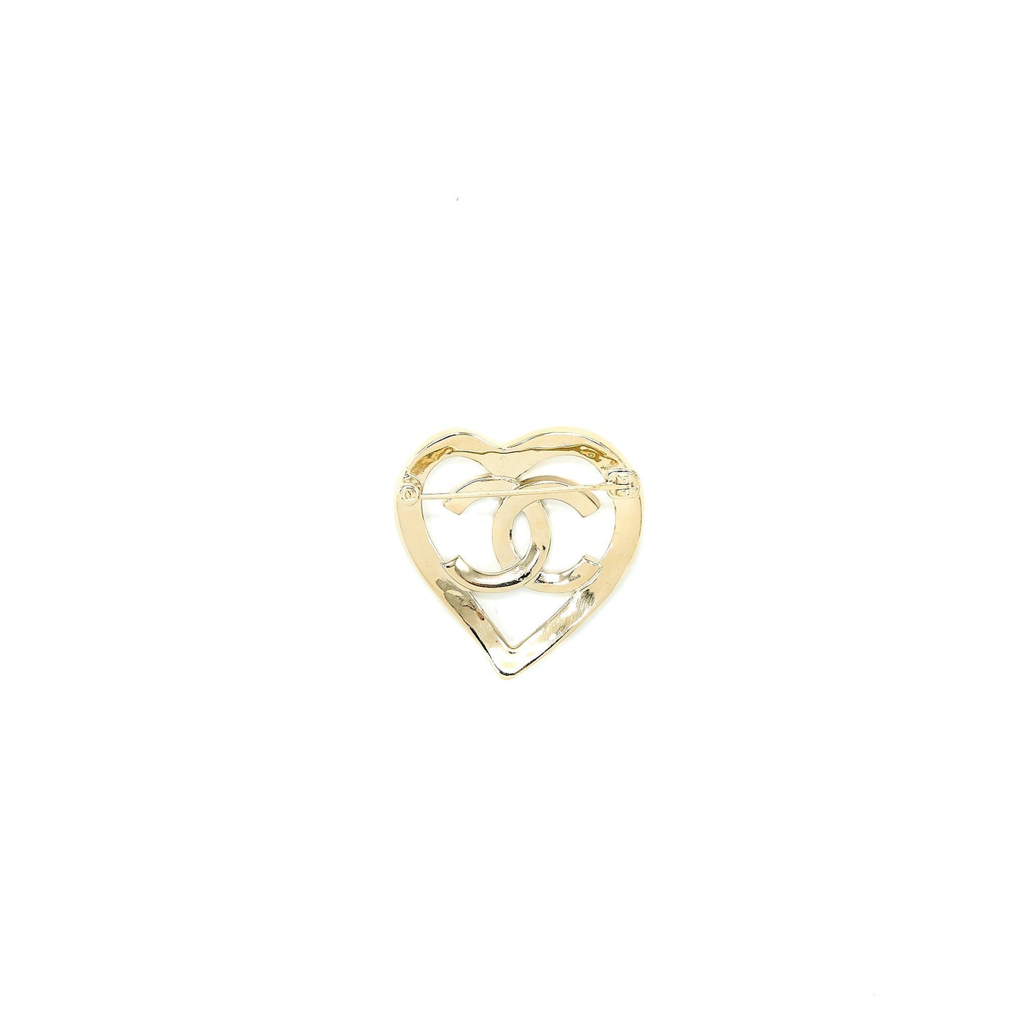 Chanel CC With Heart Brooch Light Gold Tone