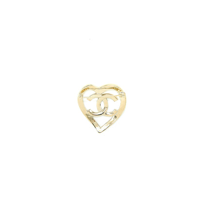 Chanel CC With Heart Brooch Light Gold Tone