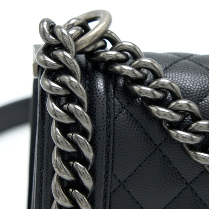 Chanel Small Boy Bag Caviar Black Ruthenium Hardware (Microchip)