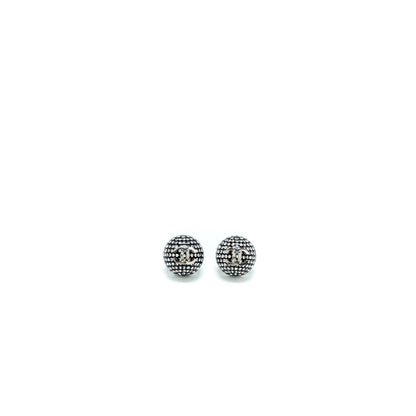 Chanel Round CC Crystal Earrings Black/ Silver