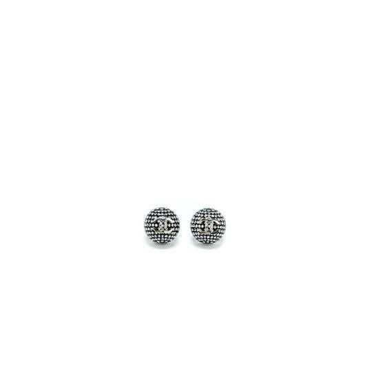 Chanel Round CC Crystal Earrings Black/ Silver
