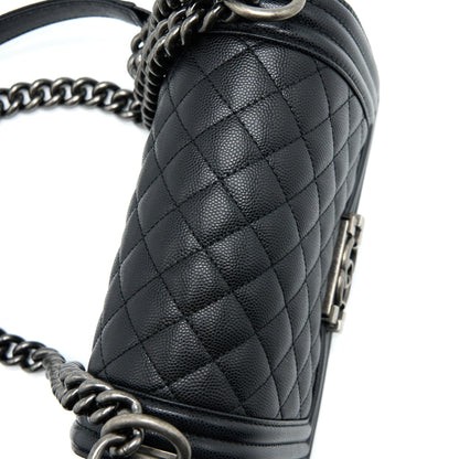 Chanel Small Boy Bag Caviar Black Ruthenium Hardware (Microchip)