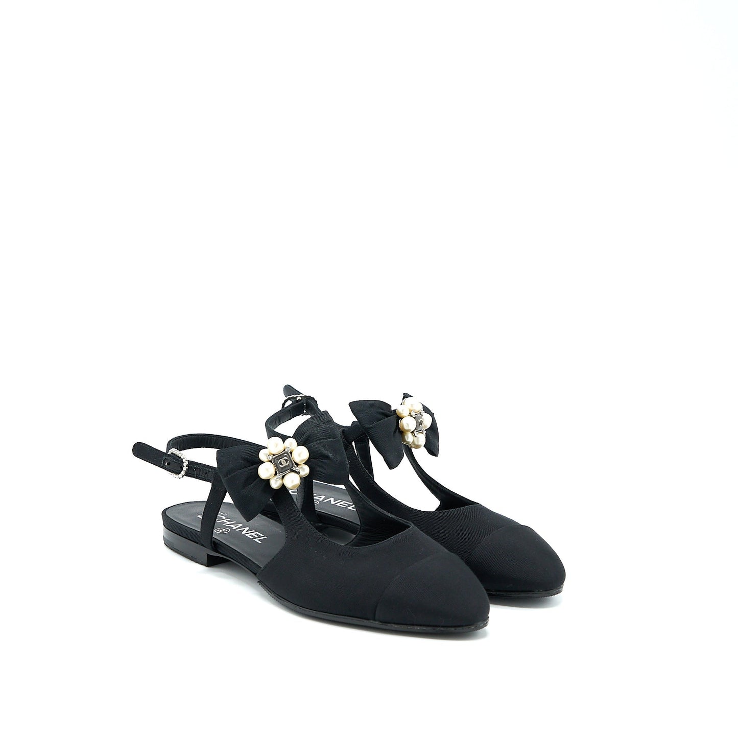 Chanel Size 39 Sling Back With Ribbon Design Black