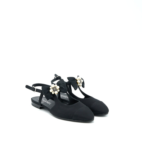 Chanel Size 39 Sling Back With Ribbon Design Black