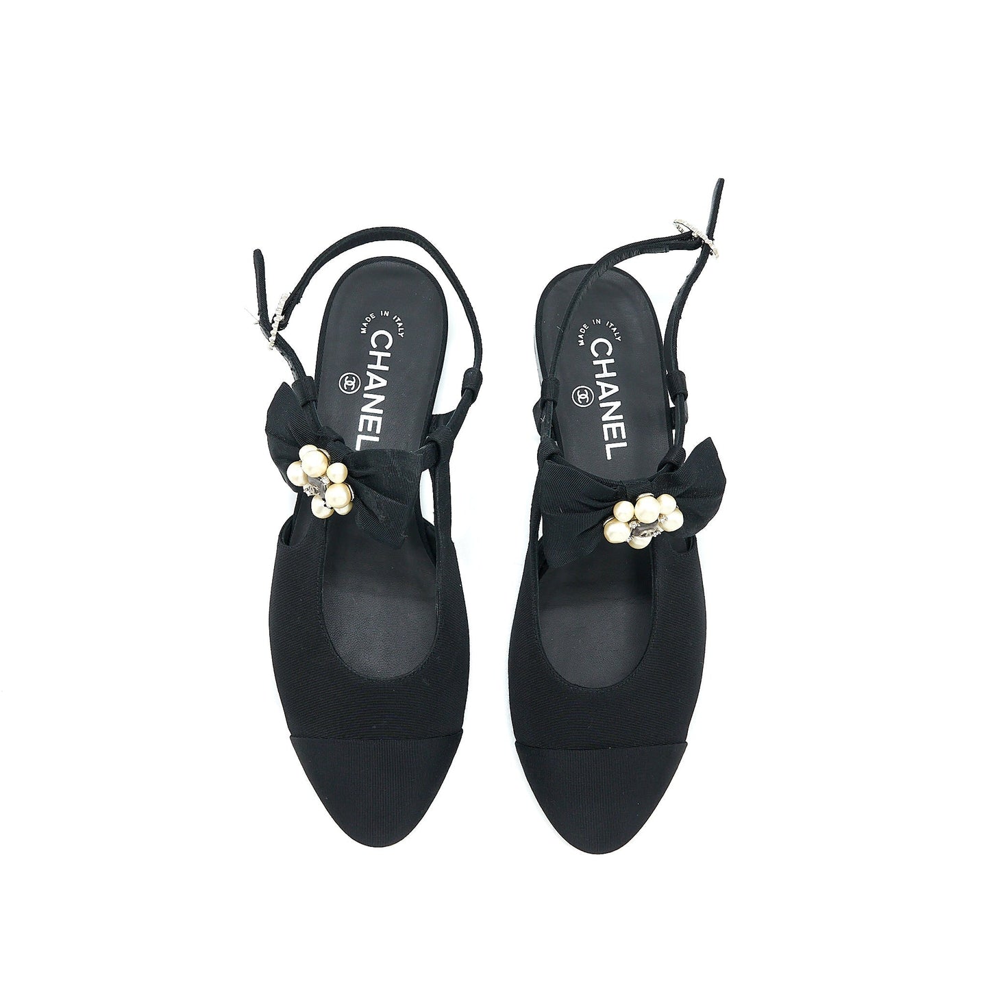 Chanel Size 39 Sling Back With Ribbon Design Black