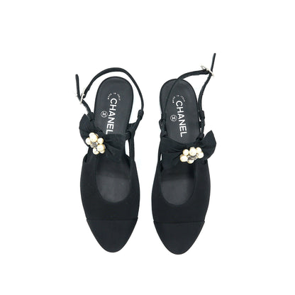 Chanel Size 39 Sling Back With Ribbon Design Black