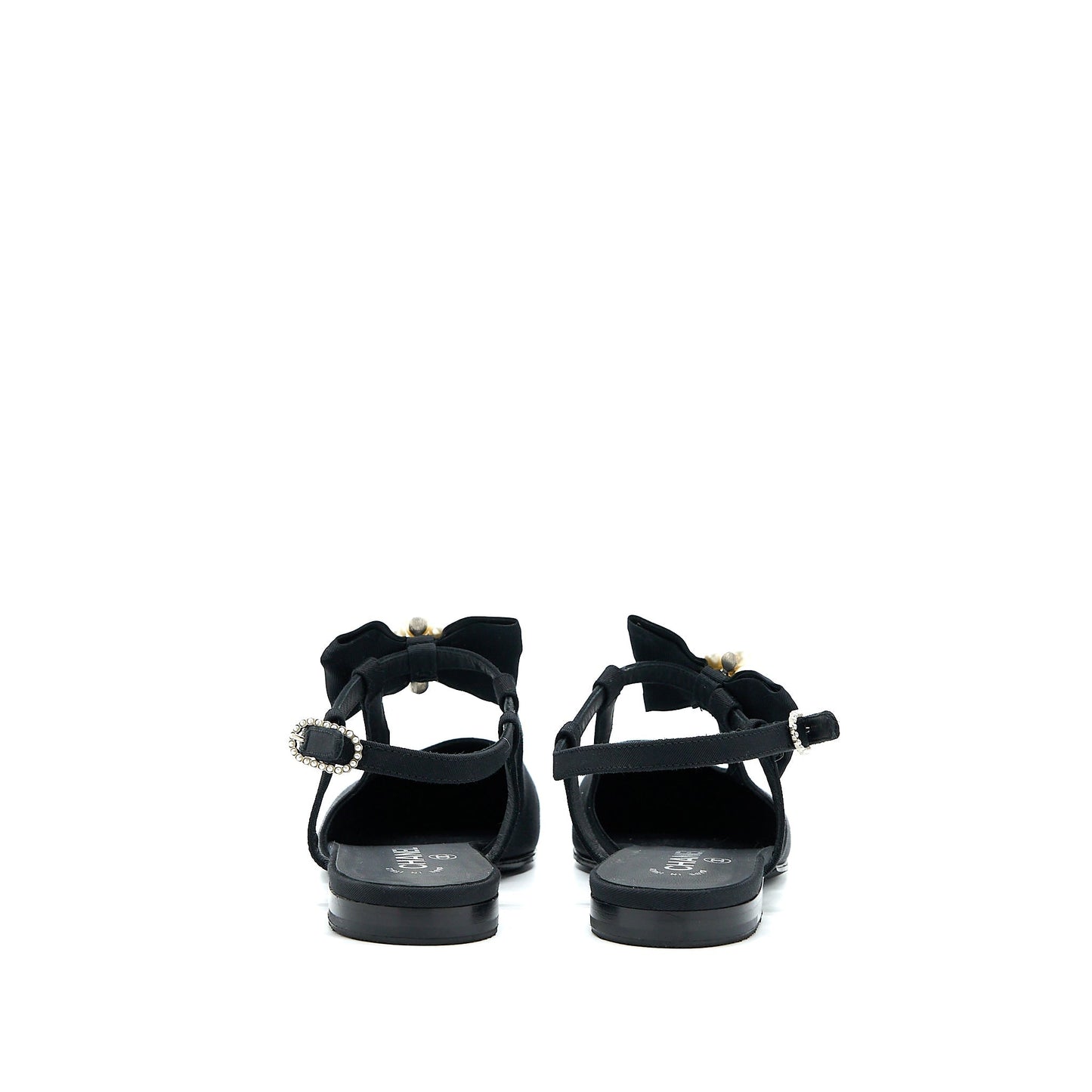 Chanel Size 39 Sling Back With Ribbon Design Black
