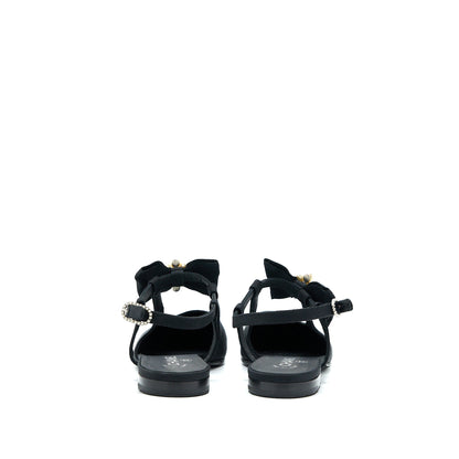 Chanel Size 39 Sling Back With Ribbon Design Black