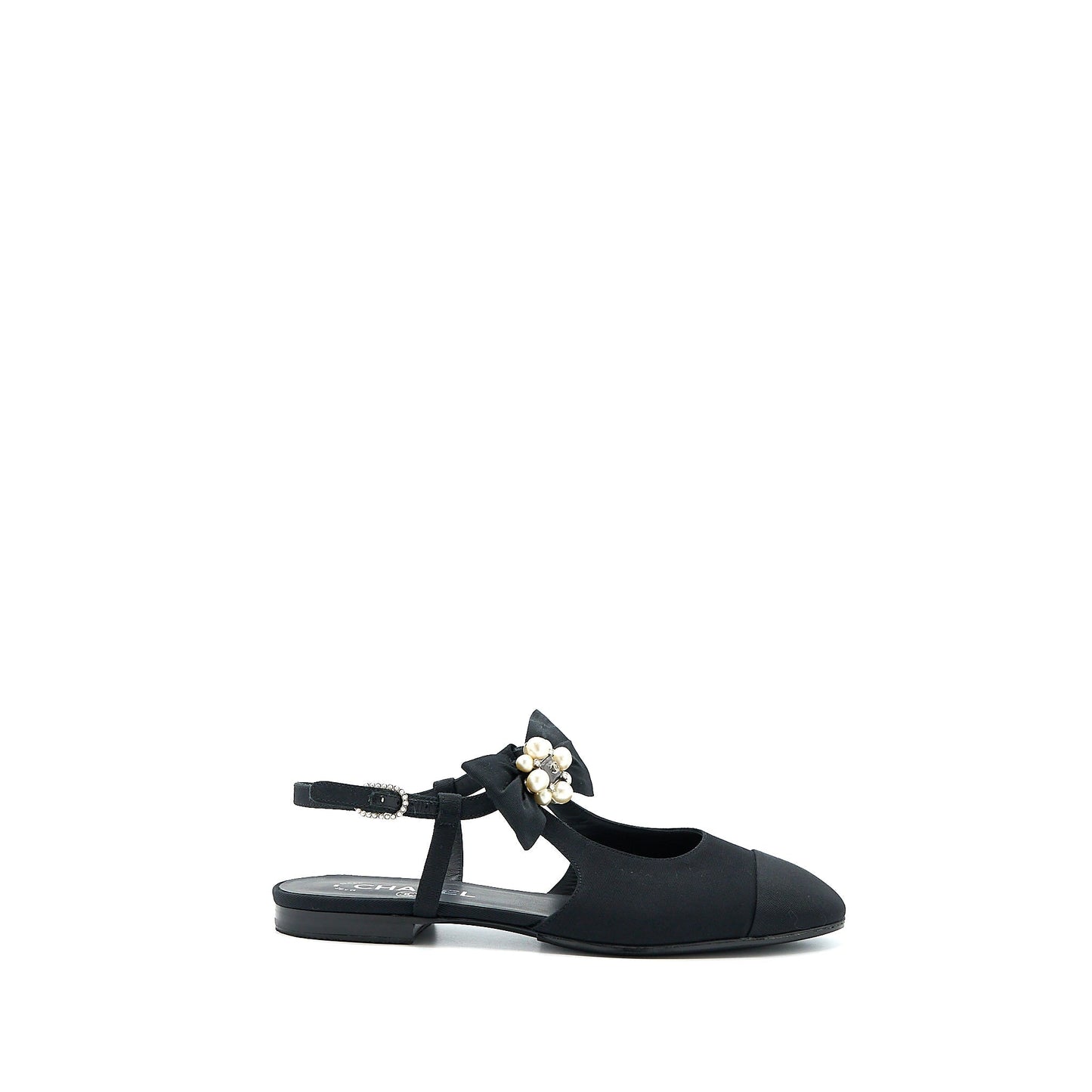 Chanel Size 39 Sling Back With Ribbon Design Black