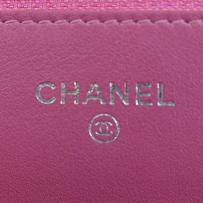 CHANEL Camellia Wallet On Chain Leather Crossbody Bag Pink