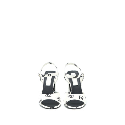Chanel Size 37 CC Logo Leather Sandal Black/White SHW