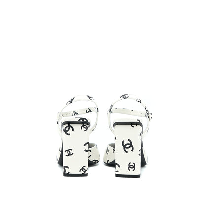 Chanel Size 37 CC Logo Leather Sandal Black/White SHW