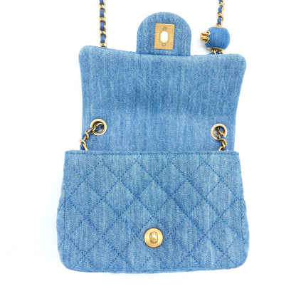 Chanel Pearl Crush Mini Square Flap Bag Denim GHW (Microchip)