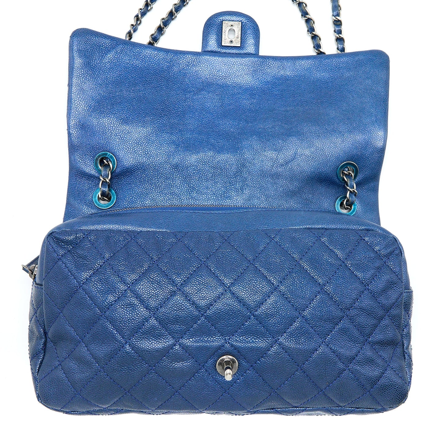 Chanel Seasonal Signal Flap Bag Caviar Blue Ruthenium Hardware