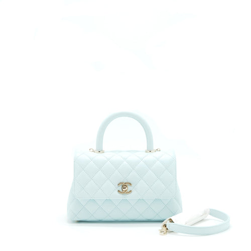 Chanel 21K Baby Blue Coco Handle Small (Old Mini) 24cm LGHW (microchip)