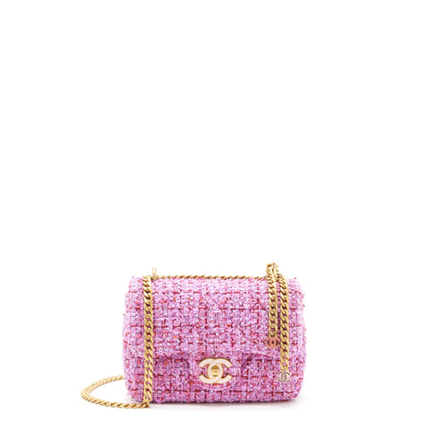Chanel 22P Mini Square Flap Bag Tweed Pink Gold/Pink Hardware