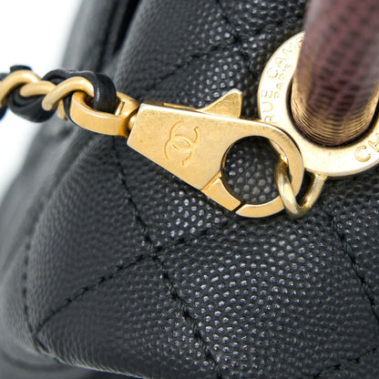 Chanel Small Coco Handle Caviar With Lizard Handle Black GHW