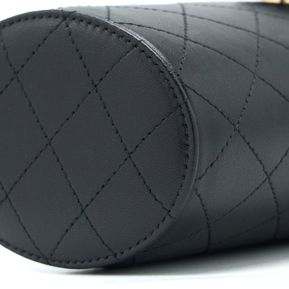 Chanel Round Vanity Case With Chain Lambskin Black LGHW