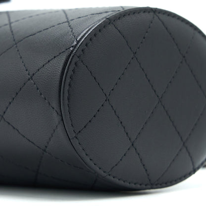 Chanel Round Vanity Case With Chain Lambskin Black LGHW
