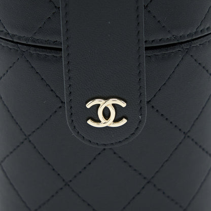 Chanel Round Vanity Case With Chain Lambskin Black LGHW