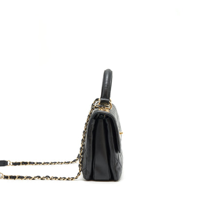 Chanel Small Trendy CC Flap Bag With Top Handle Lambskin Black LGHW