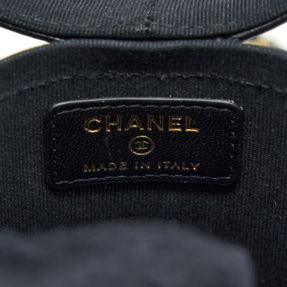 Chanel Round Vanity Case With Chain Lambskin Black LGHW