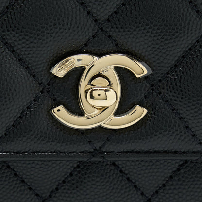 Chanel Small Coco Handle Caviar Black LGHW (Microchip).