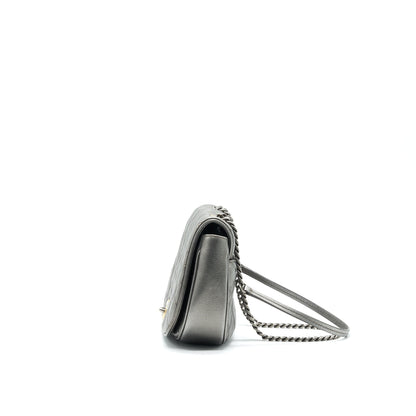 Chanel CC Logo Quilted Calfskin Flap Bag In Metallic Dark Grey